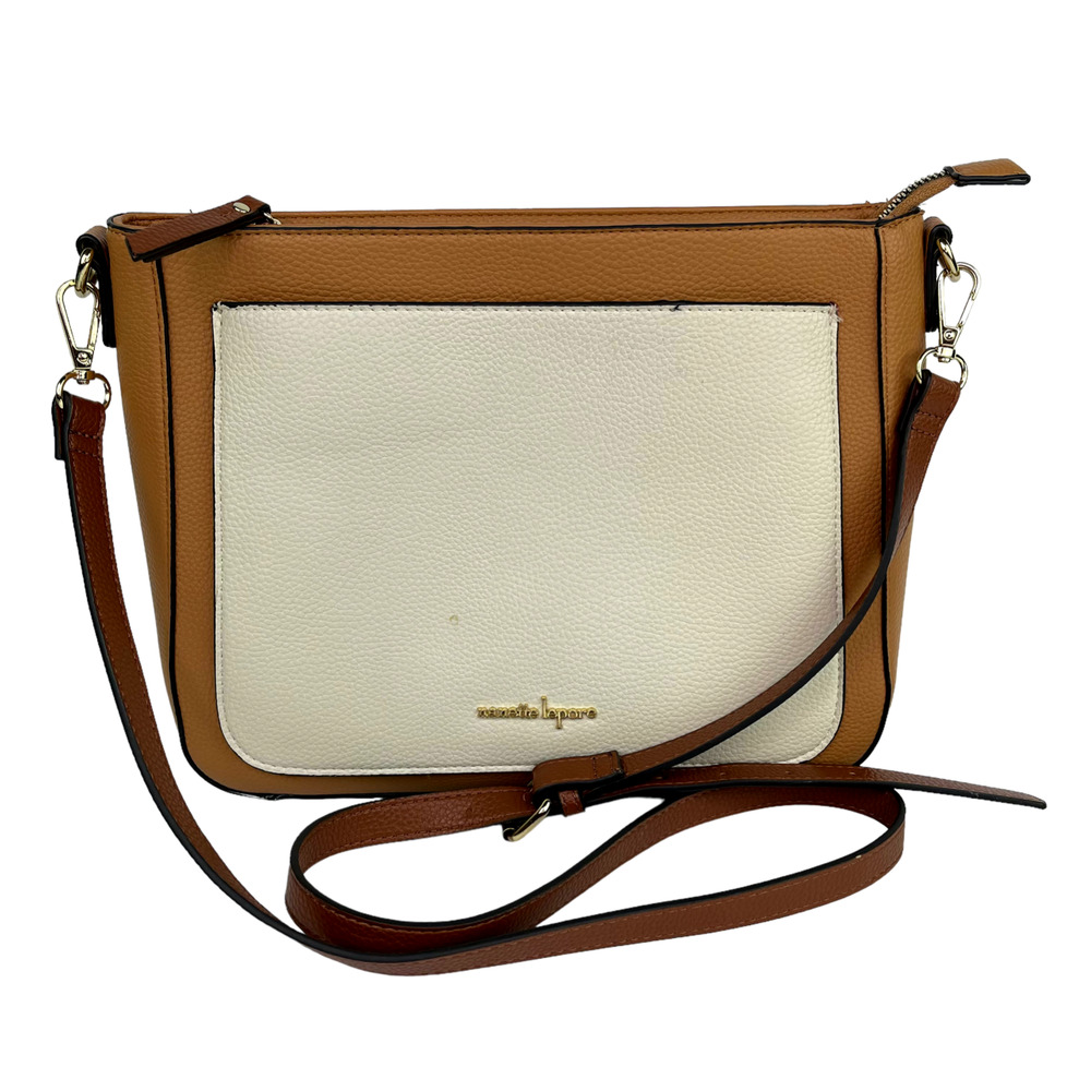Nanette Lepore Rita Vegan Leather Crossbody Hobo Handbag Purse Tan Cream